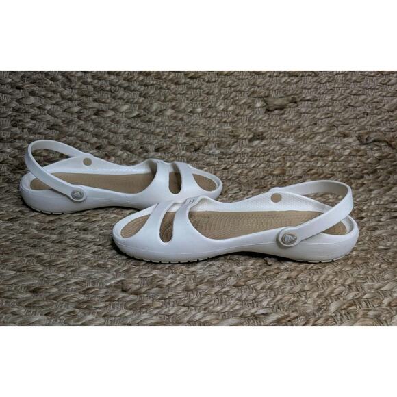 Crocs Cleo II White Sandals Slides Comfort Shoes Womens 9 Beach Travel Vacation - Picture 2 of 10